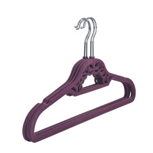 Custom Thin Space Save Non-slip Velvet Clothes Hanger Purple Plastic Flocked Hanger For Adult